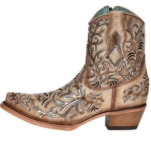 Corral Tan Embroidered Ankle Boots